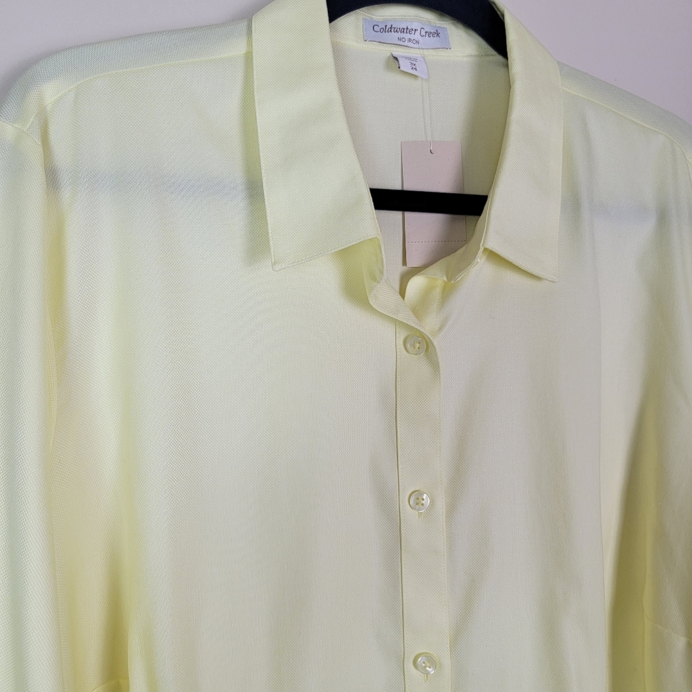 Coldwater Creek Womens Plus Size 3x‎ Button Up Shirt Top Yellow Non iron - Picture 2 of 9
